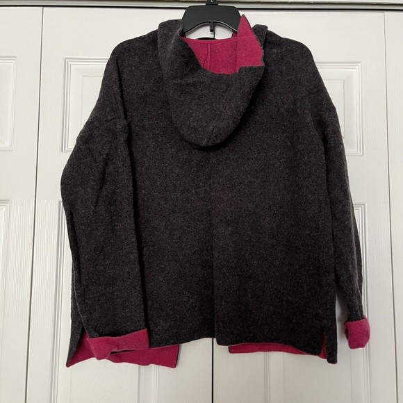 Chiaramente Open Front Hooded Gray/Pink Cardigan Wool Blend Made in Italy Sz M - Picture 2 of 7